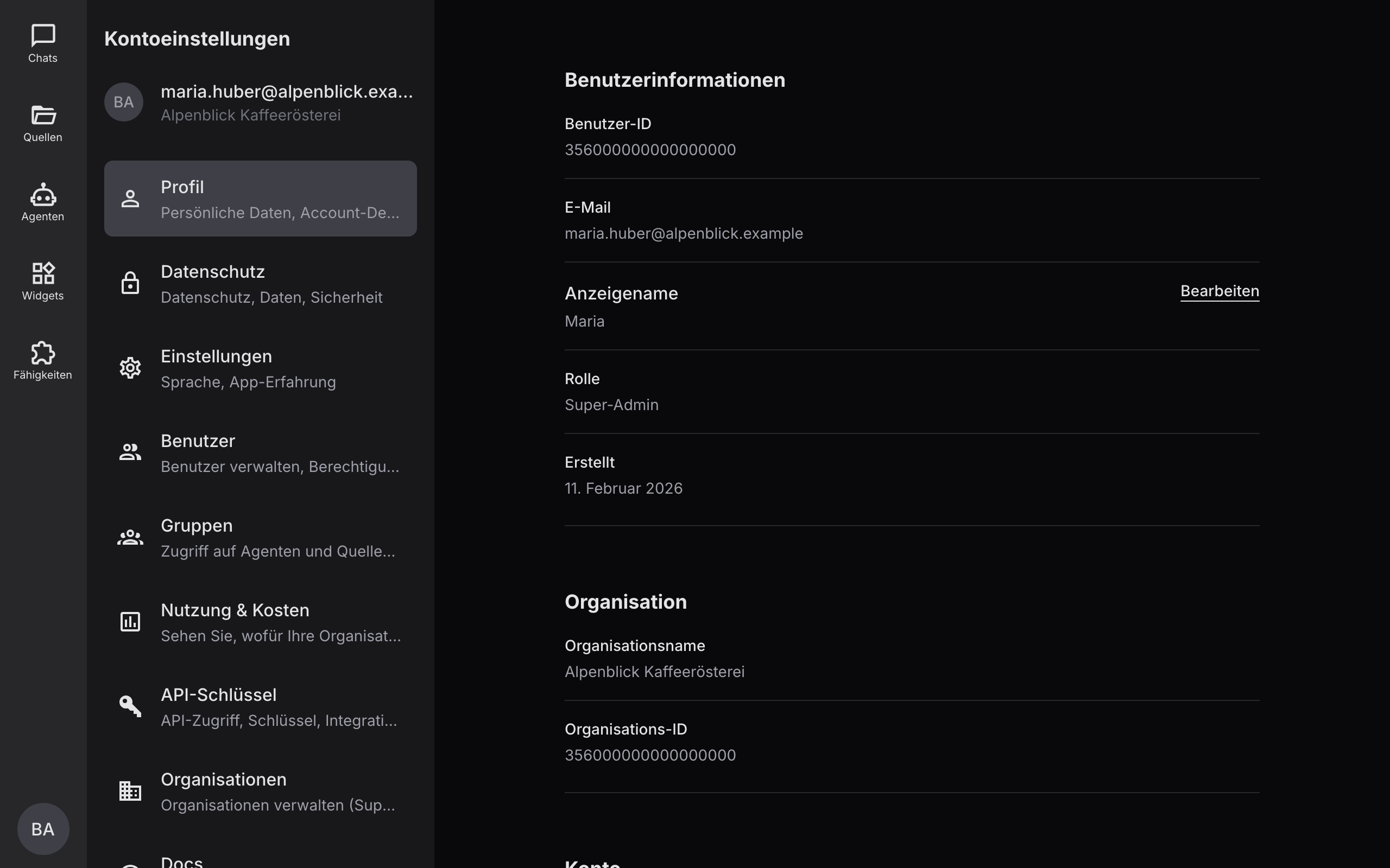 Profilseite mit Benutzerinformationen
