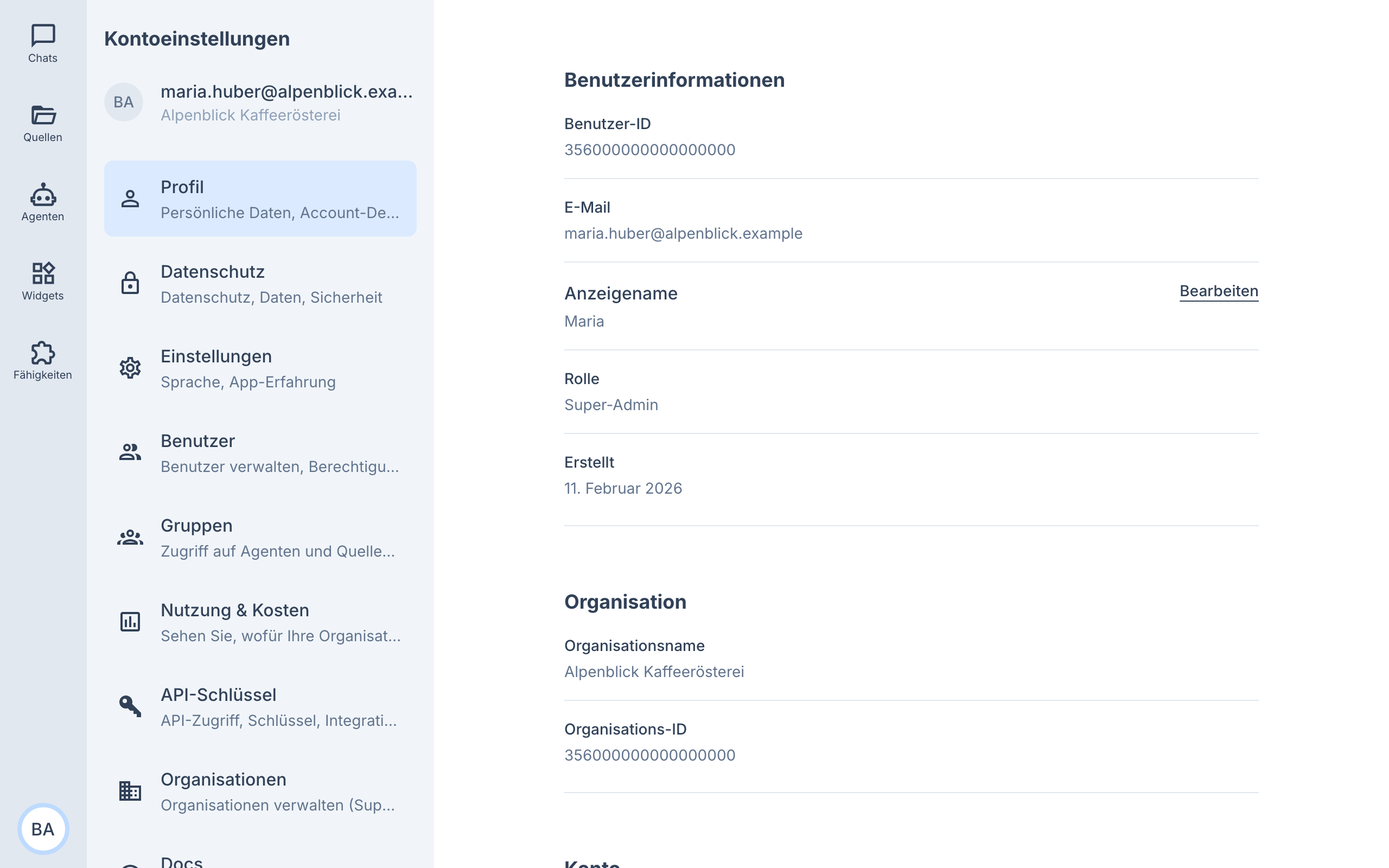 Profilseite mit Benutzerinformationen