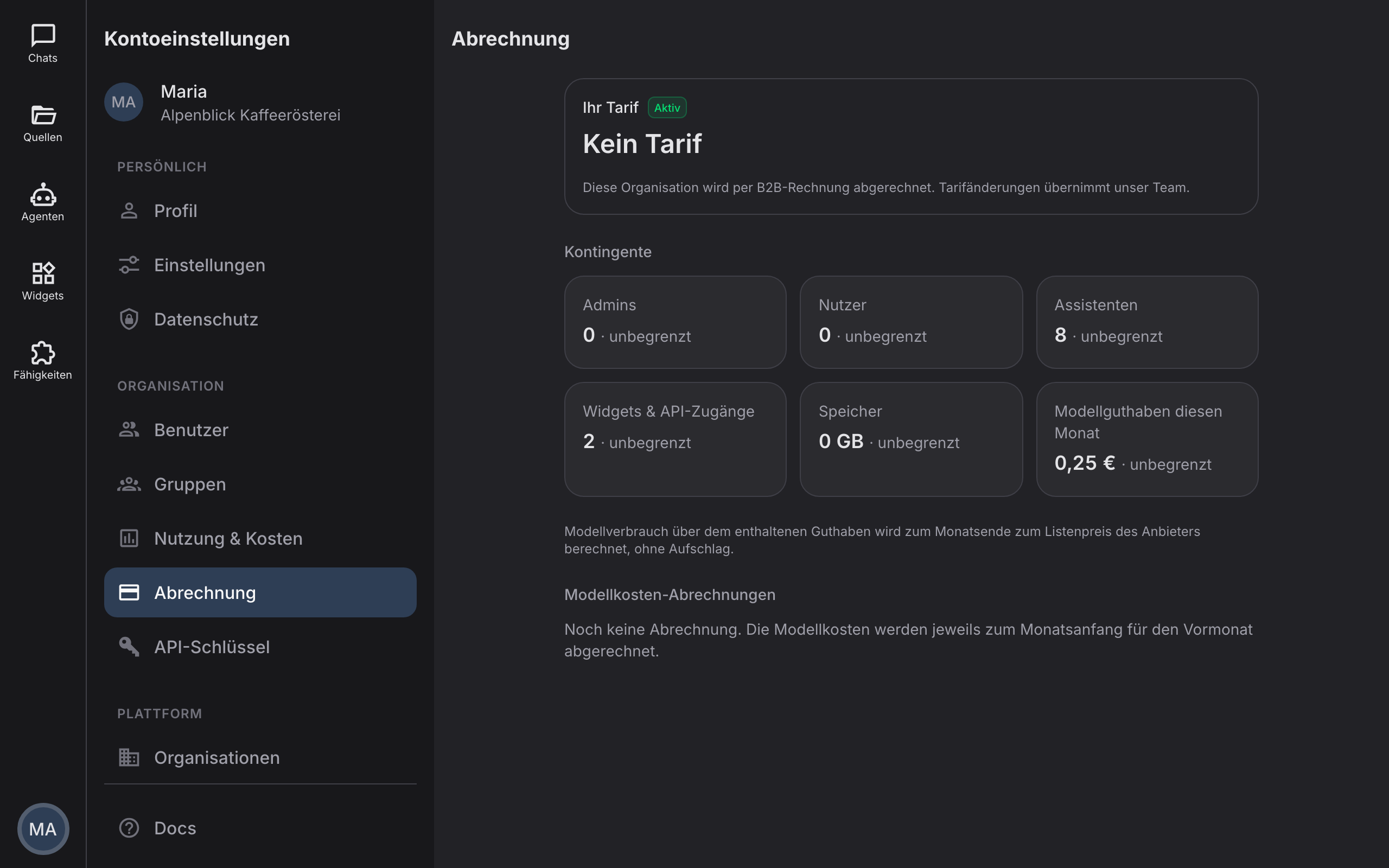 Abrechnung mit Tarif, Kontingenten und Modellguthaben