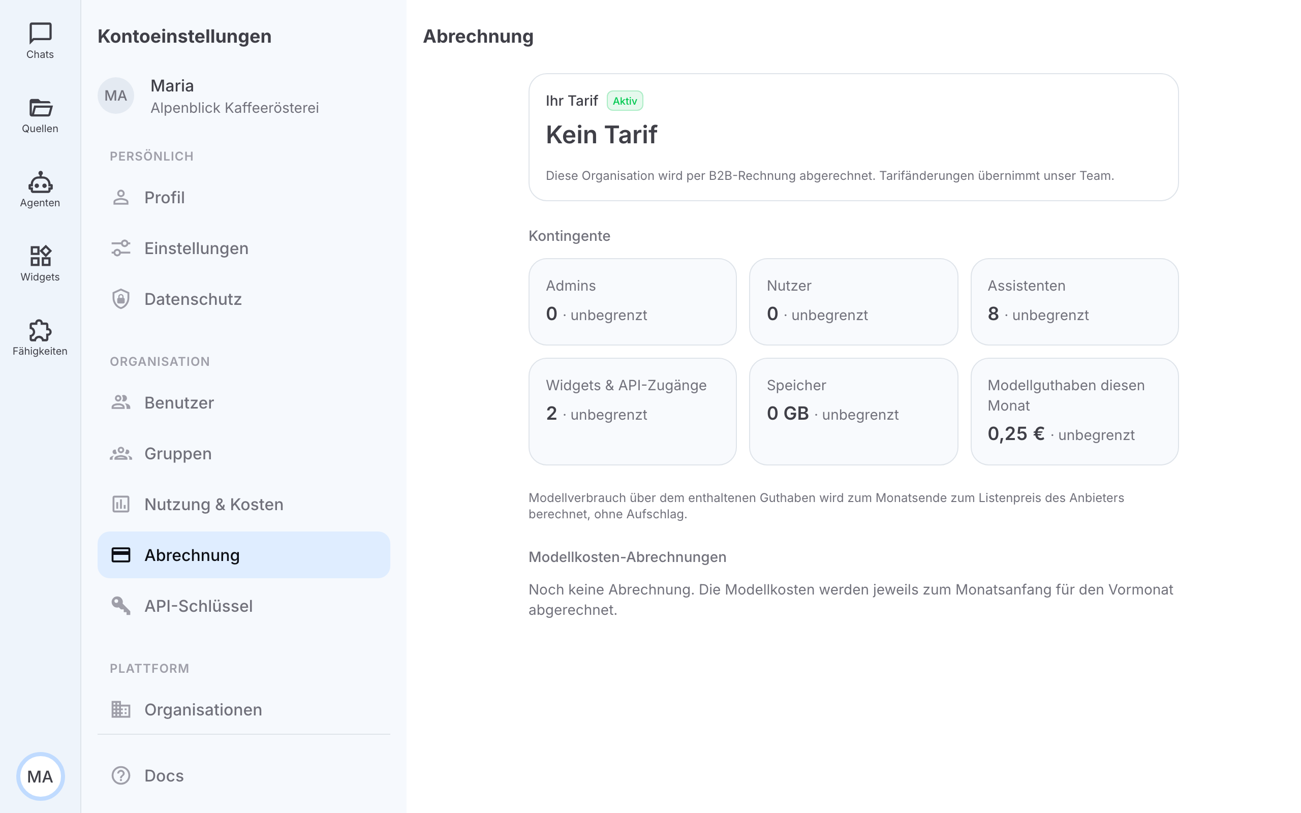 Abrechnung mit Tarif, Kontingenten und Modellguthaben