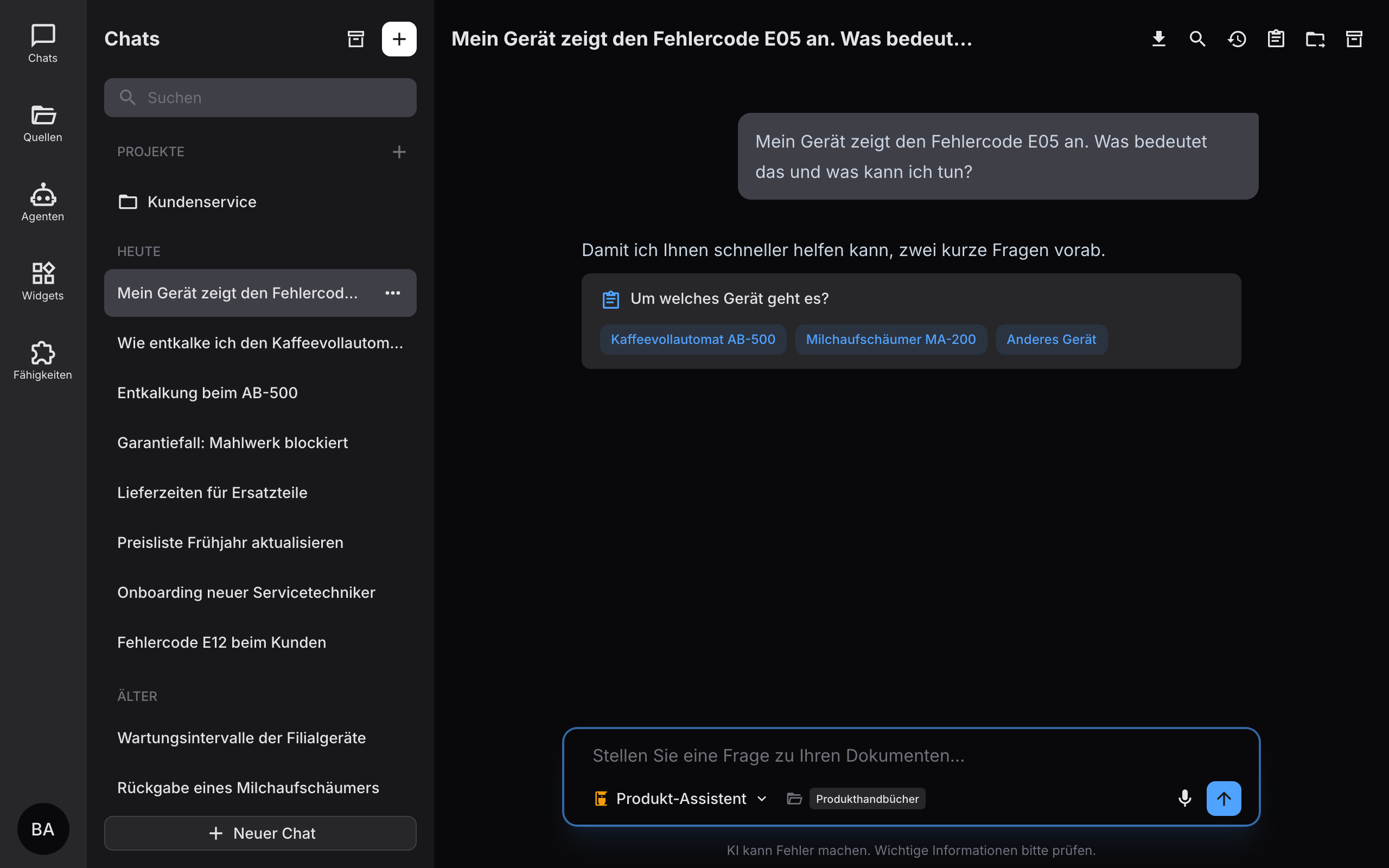Fragebogen-Fragen zu Beginn eines Chats