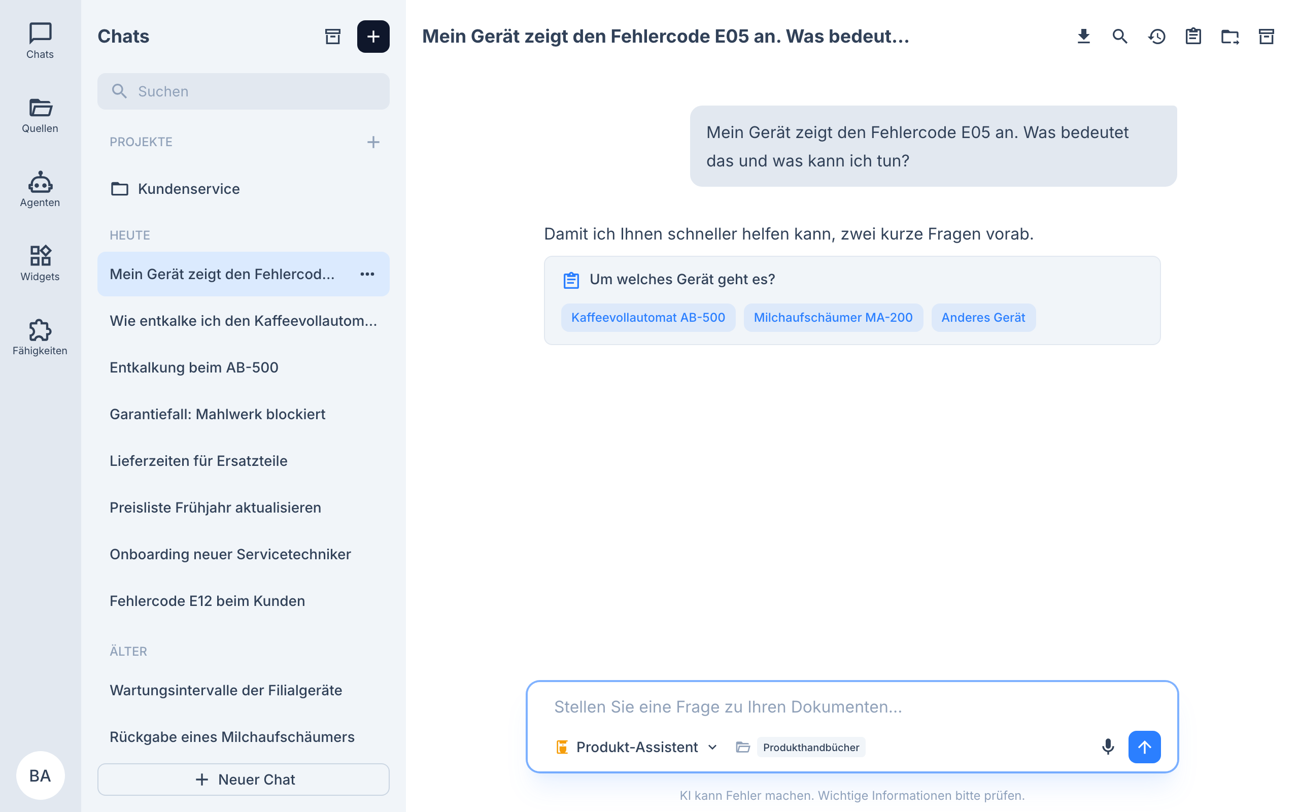 Fragebogen-Fragen zu Beginn eines Chats